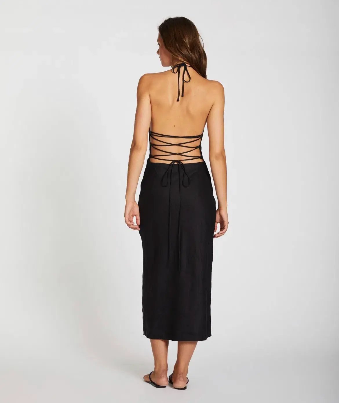 Lover Cindy Linen Halter Midi Dress Black Size 10 photo 3