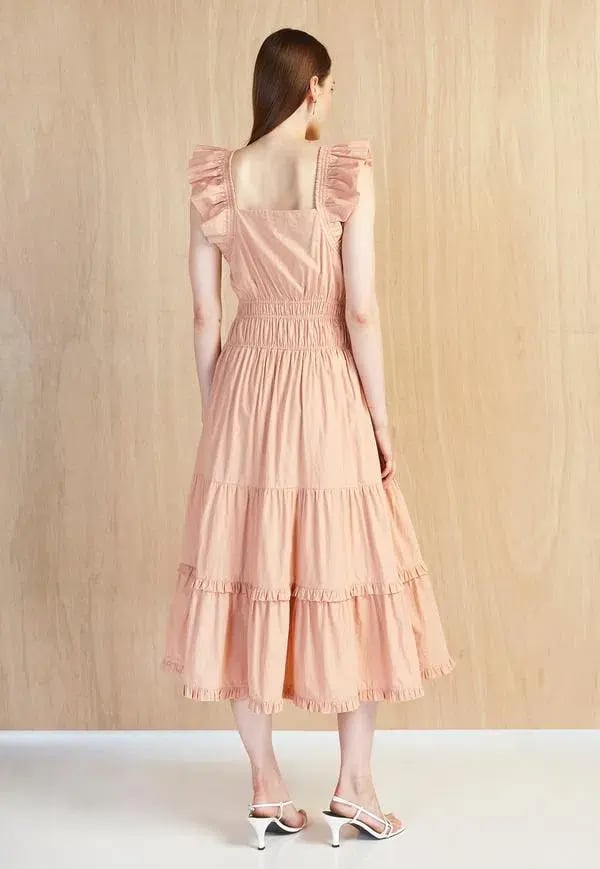 Magali Pascal Jeanette Midi Dress in Peach Size 8 photo 2