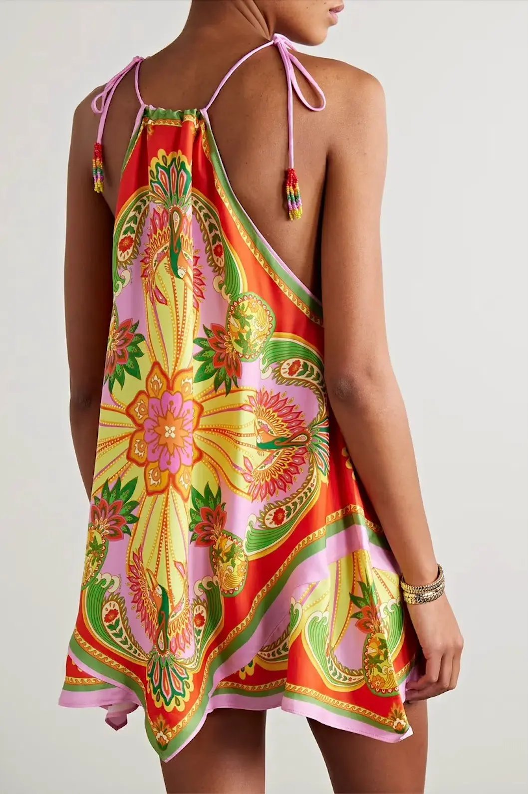 Farm Rio + Net Sustain Bead-embellished Satin Mini Dress Printed Size AU 6 photo 2