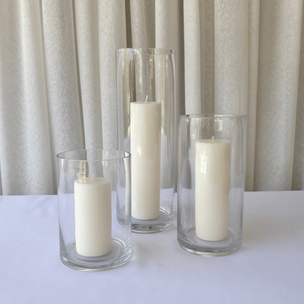 Set of 2 or 3 White, Ivory or Black Candles in Cylinder Vases Package photo 2