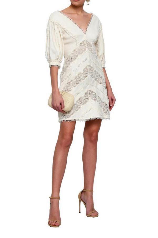 Zimmermann Painted Heart Chevron MIni Dress Ivory Size 6 photo 3