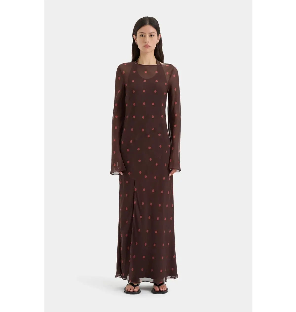 Sir The Label Toni Long Sleeve Dress in Chocolate Polka Dot Size 1 / AU 8 photo 2