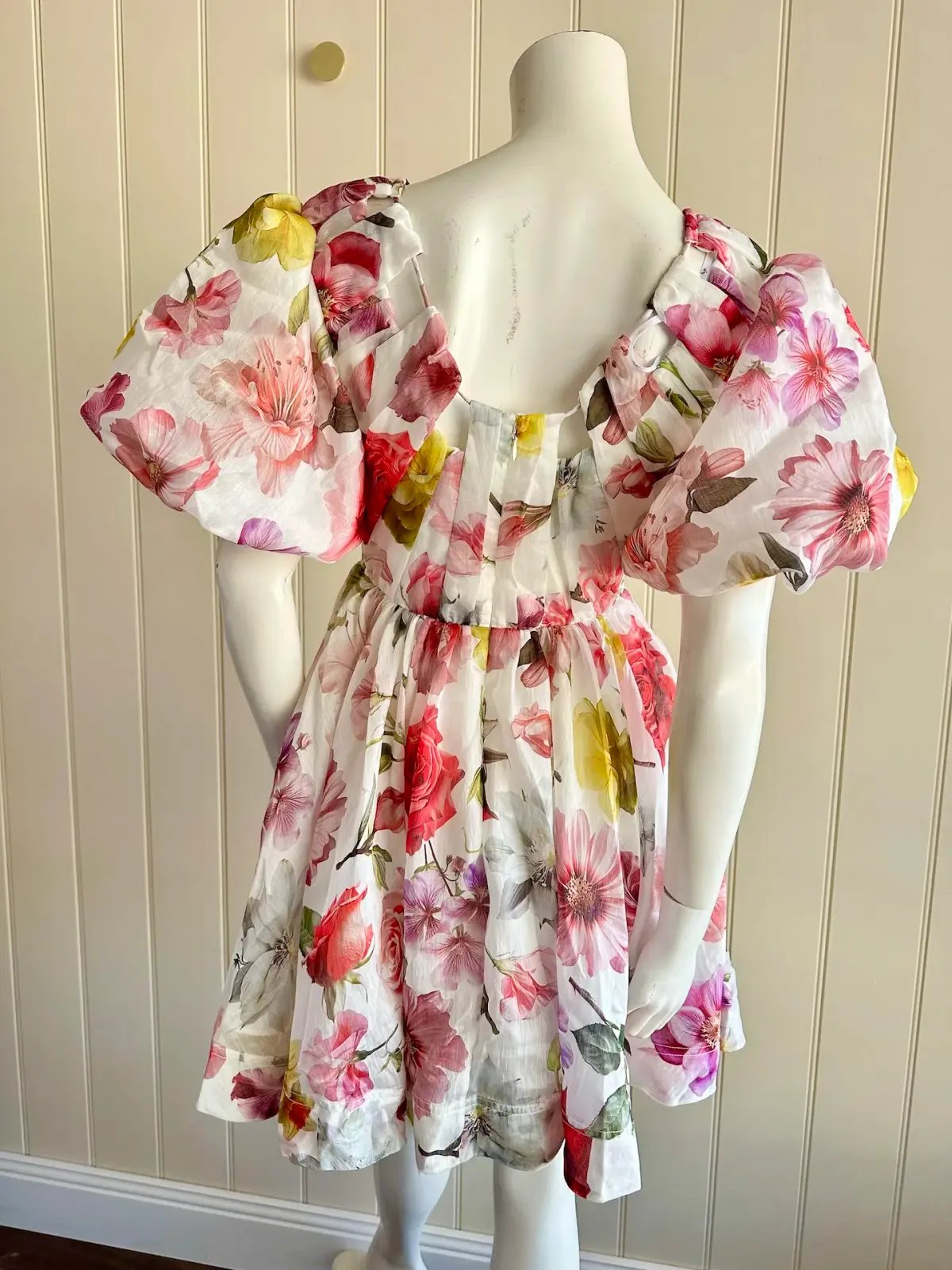 Aje fleur mini dress size 8 floral short puff sleeve photo 3