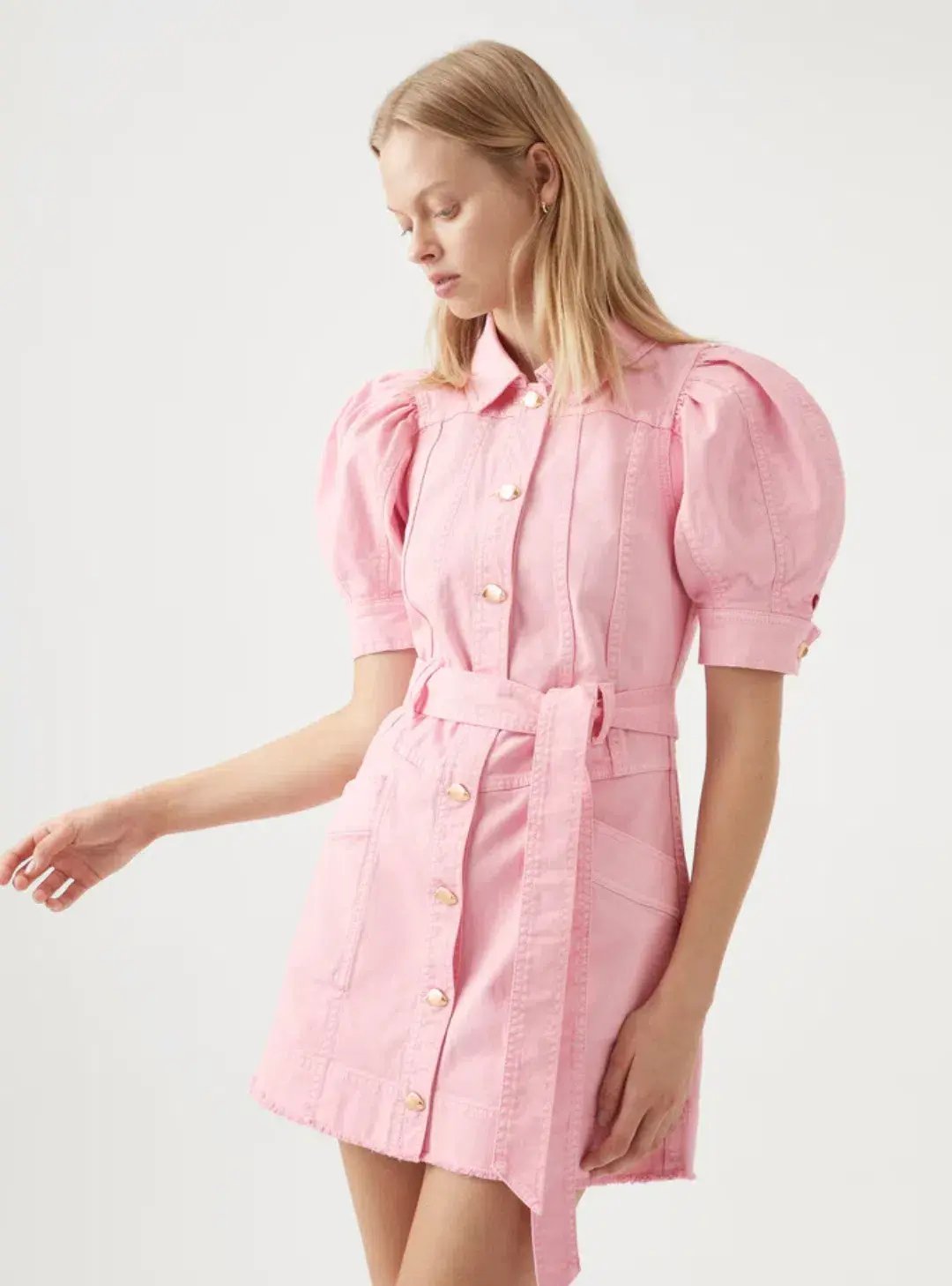 Aje Flora Denim Puff Sleeve Dress Bon Bon Pink Size AU 12 photo 2