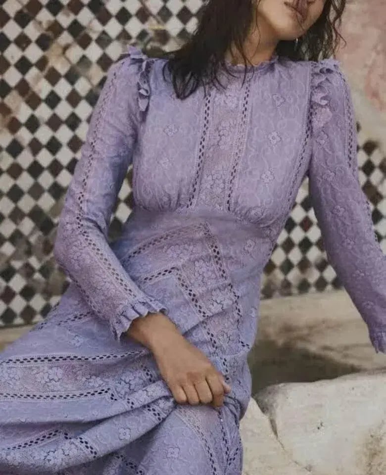 Zimmermann Brighton Lace Panelled Dress Lilac Size 3 / AU 14 photo 4