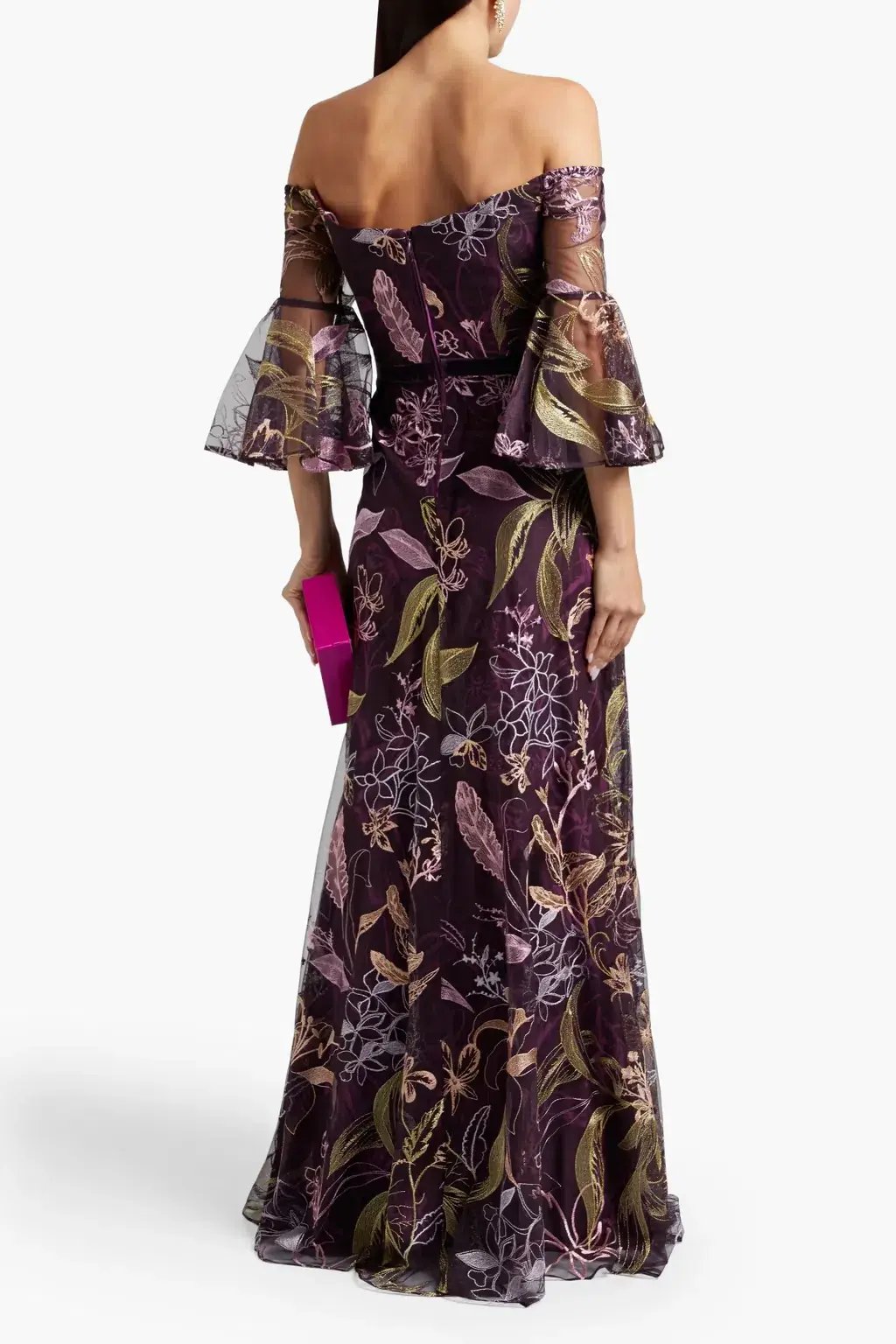 Marchesa Notte Embroidered Burgundy Gown Floral Size 8 photo 2