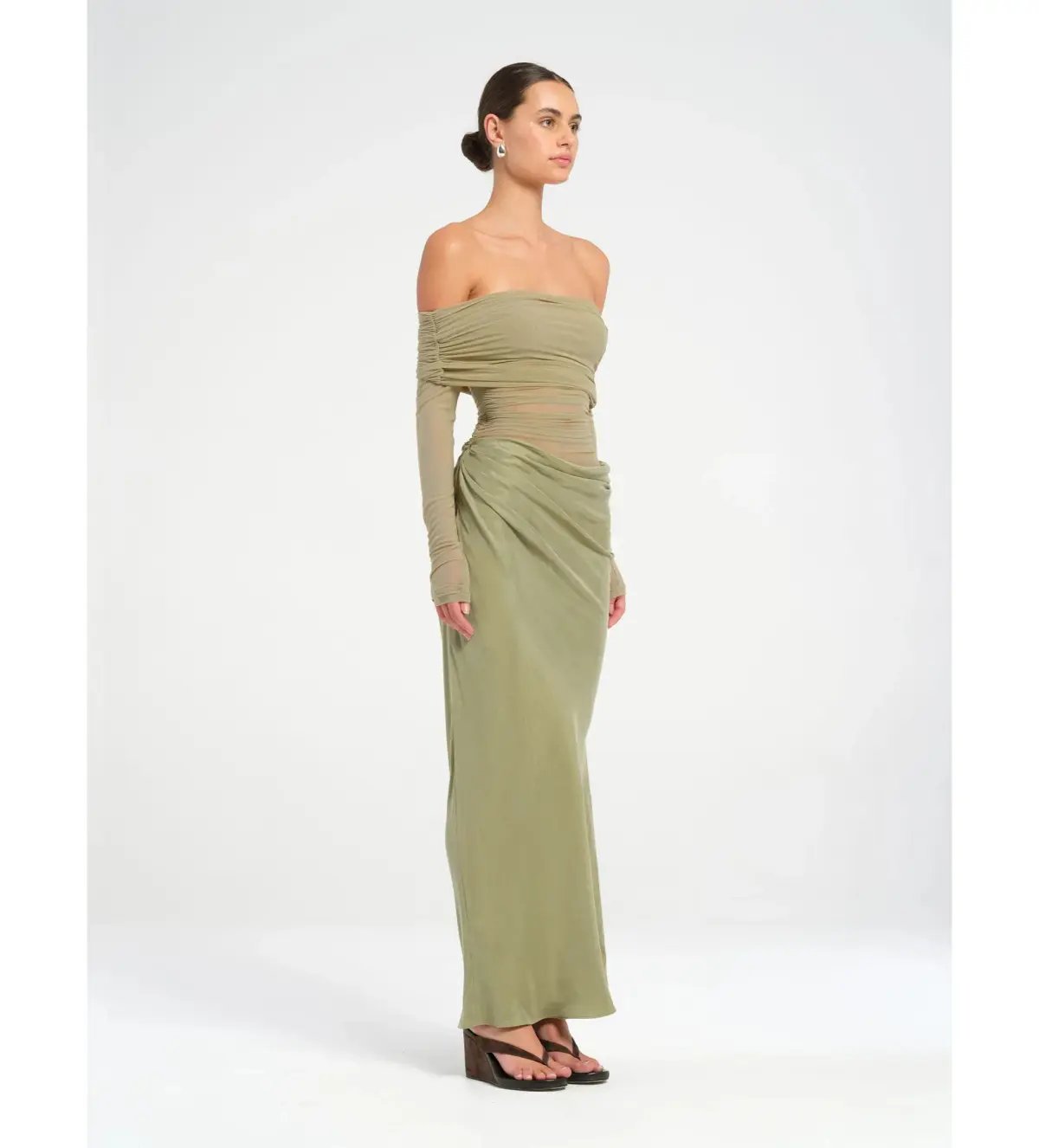 Benni Yasmin Off-Shoulder Maxi Dress in Pistachio Size XL / AU 14 photo 2