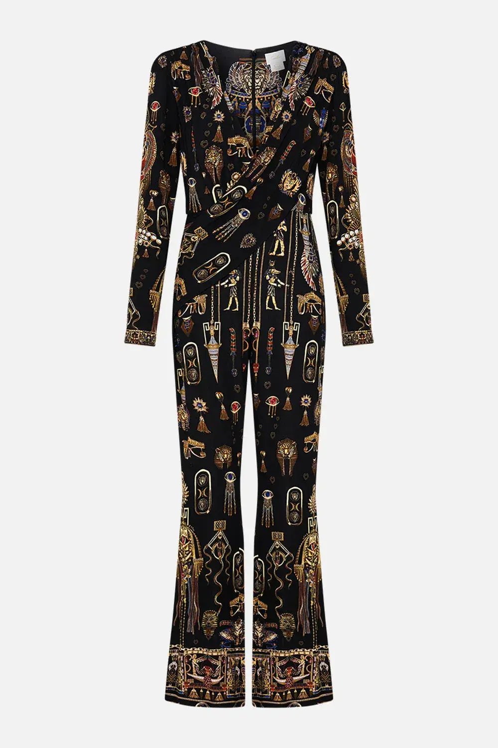 Camilla Draped V Neck Jersey Flared Jumpsuit Multi Print Size 12 photo 4