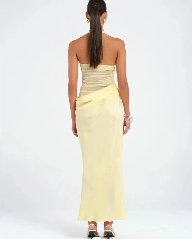 Benni Gina Halter Maxi Dress in Butter Yellow Size 6 photo 3