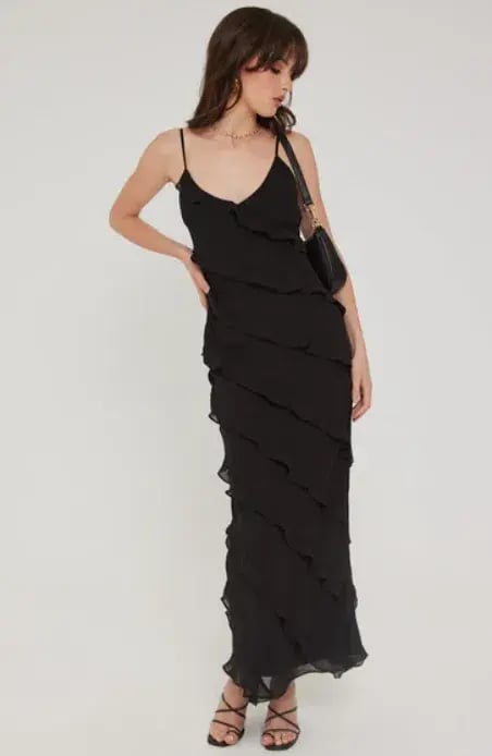 Perfect Stranger Chiffon Ruffle Maxi Dress black size 8 photo 2