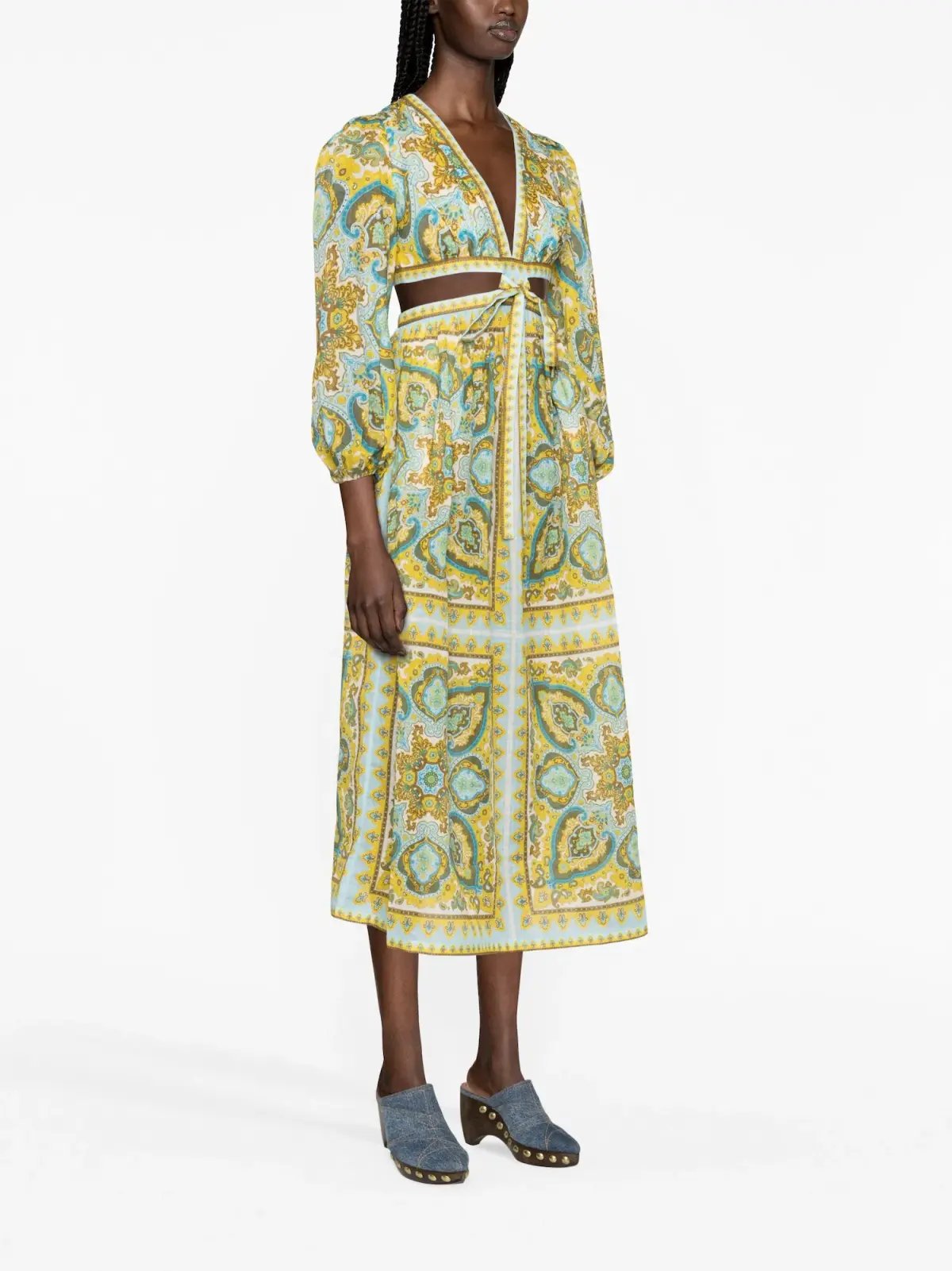 Zimmermann Halcyon Tie Front Midi Dress Blue/Yellow Paisley Size 1 / AU 10 photo 4
