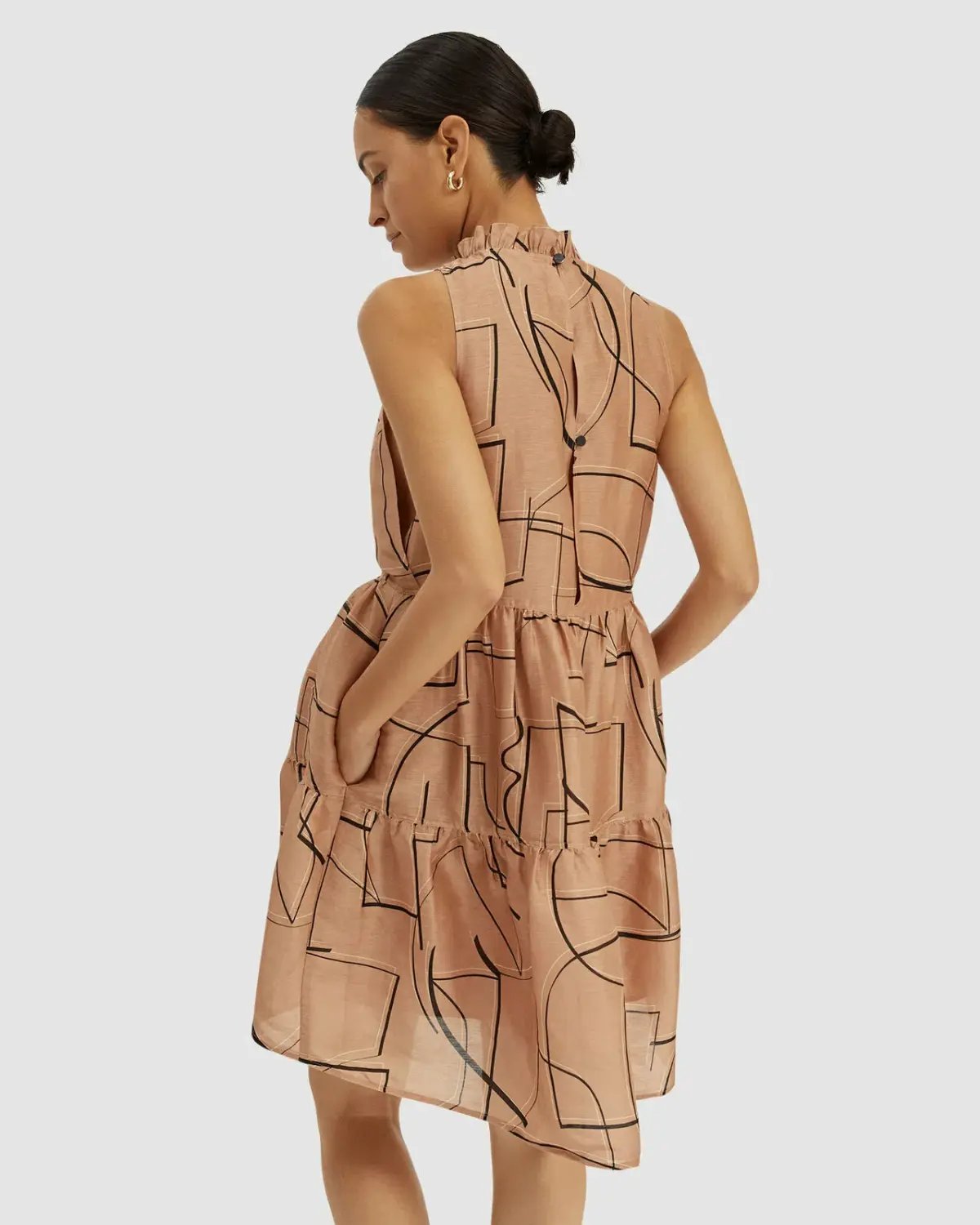 Saba Dia Linen Silk Tiered Dress Brown Size S (AU 10) photo 3