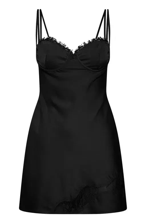 Meshki Joslyn Satin Slip Mini Dress Black Size 6 photo 3