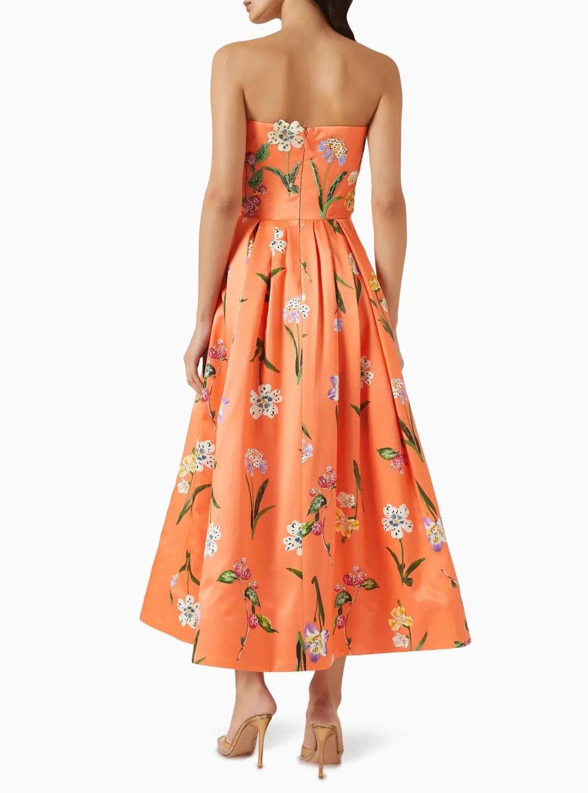 Leo Lin Lynn Bustier Midi Dress in Wild Flower in Coral Size 8 photo 6