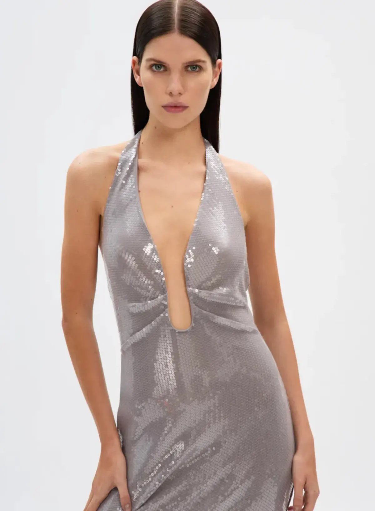 Alusia Sequin Dress in Pewter Size Medium photo 3
