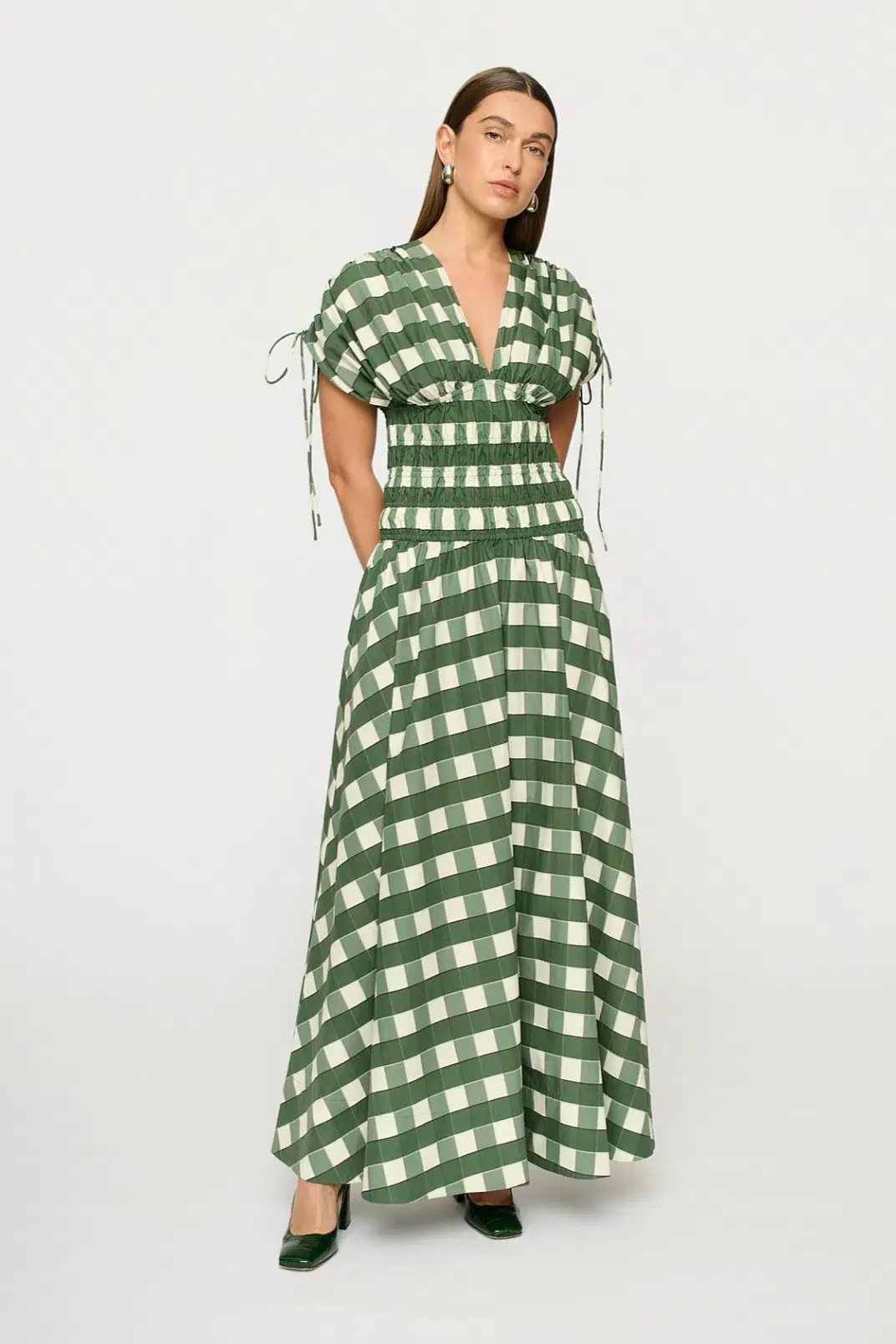Clea Ottavia Maxi Dress Green Check Size 6/XS photo 2