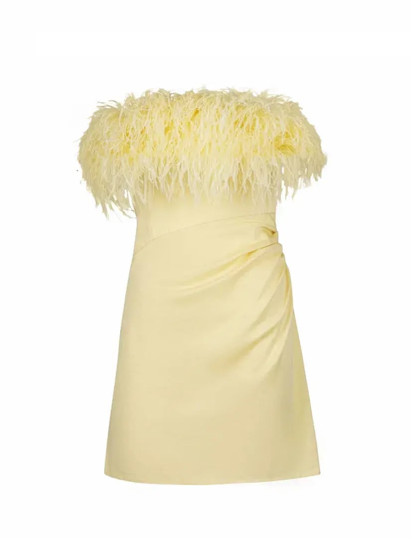 F.ILKK Feather Mini Dress Yellow Size 8 photo 4