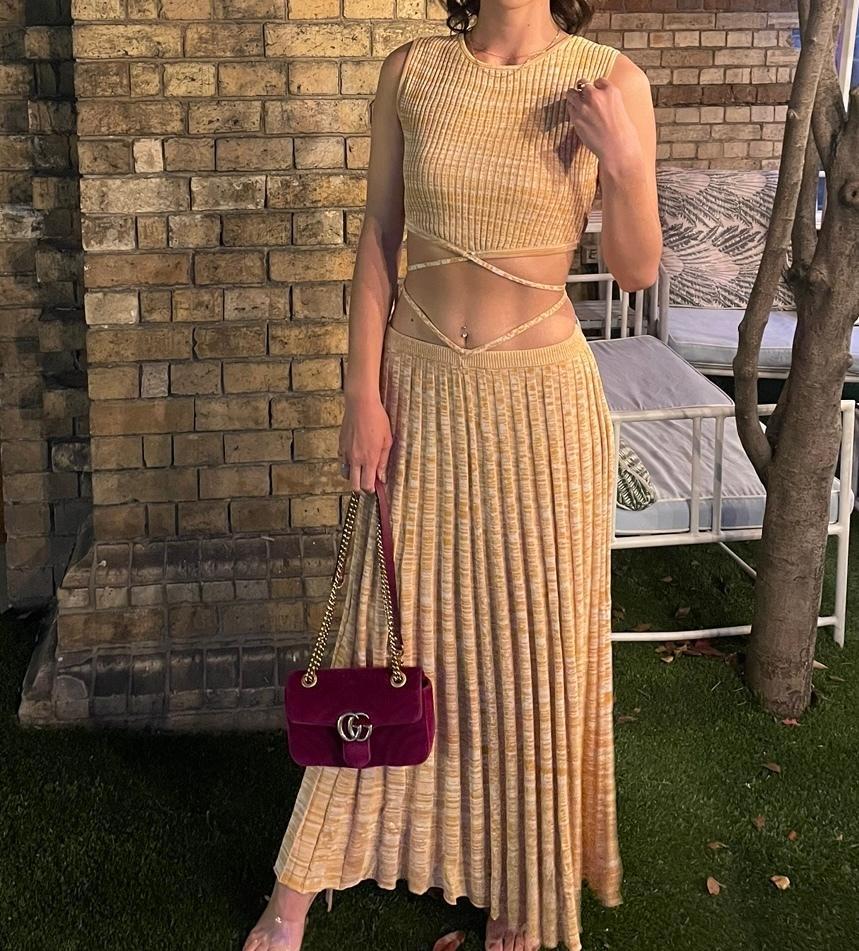 Christopher Esber Sleeveless Knit Tie Crop Top and Pleated Knit Tie Skirt Set Dune Marle Size 6 photo 5