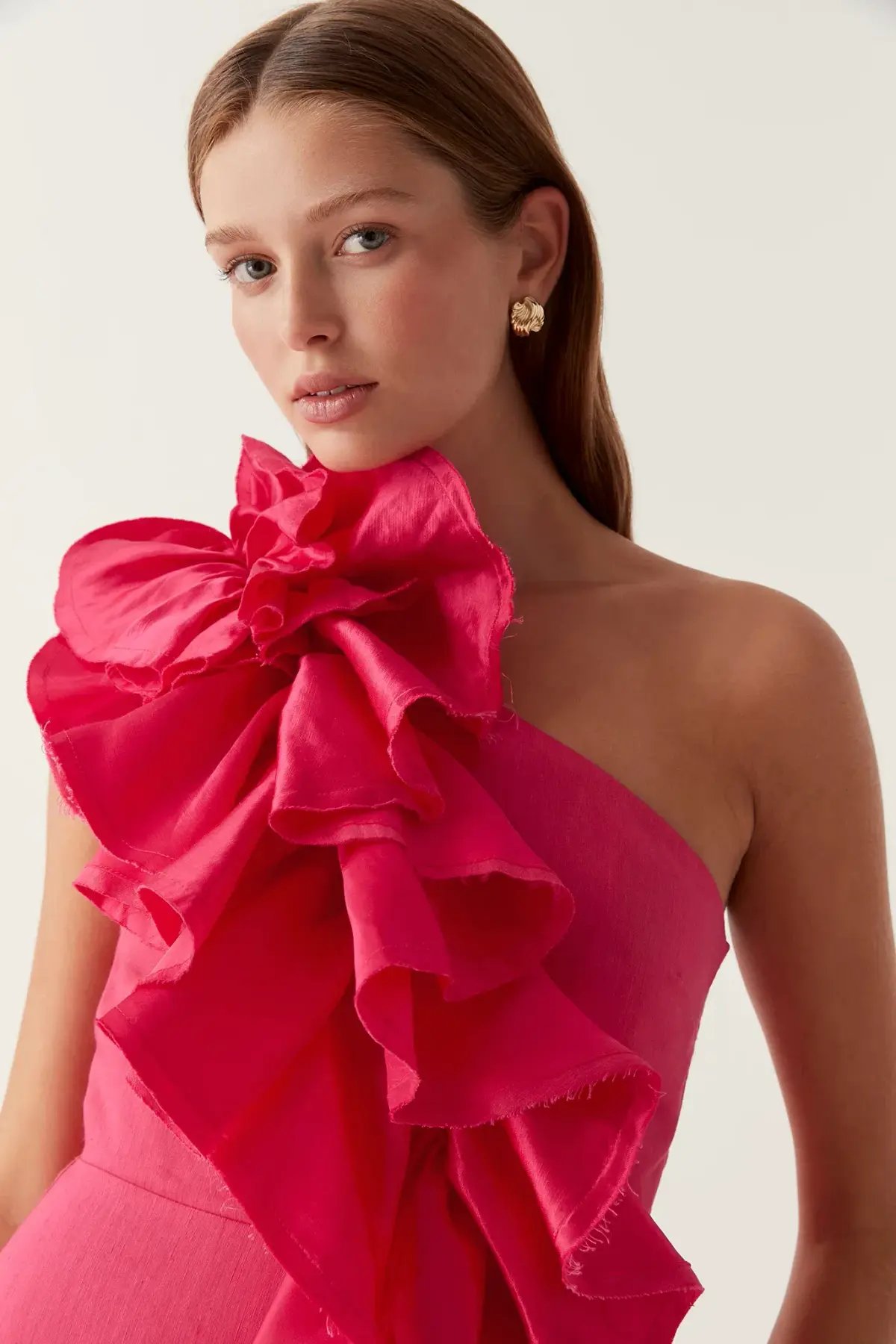 Aje Adelia Ruffle Midi Dress Pink Size 12 photo 4