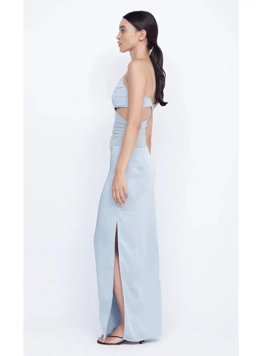 Bec and Bridge Mari Lou Asym Sheer Panel Maxi Dress in Dove Blue Size 8 photo 2
