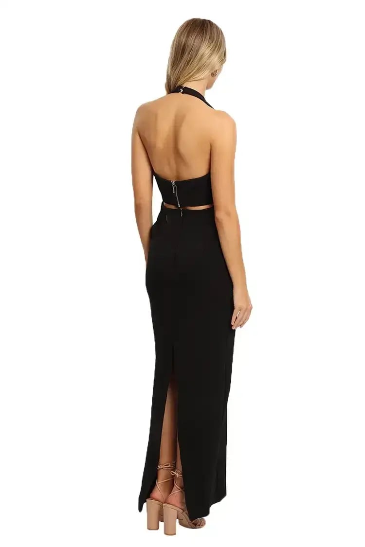 Nicholas Bandage Halter Plunge Gown in Black Size 10 photo 3