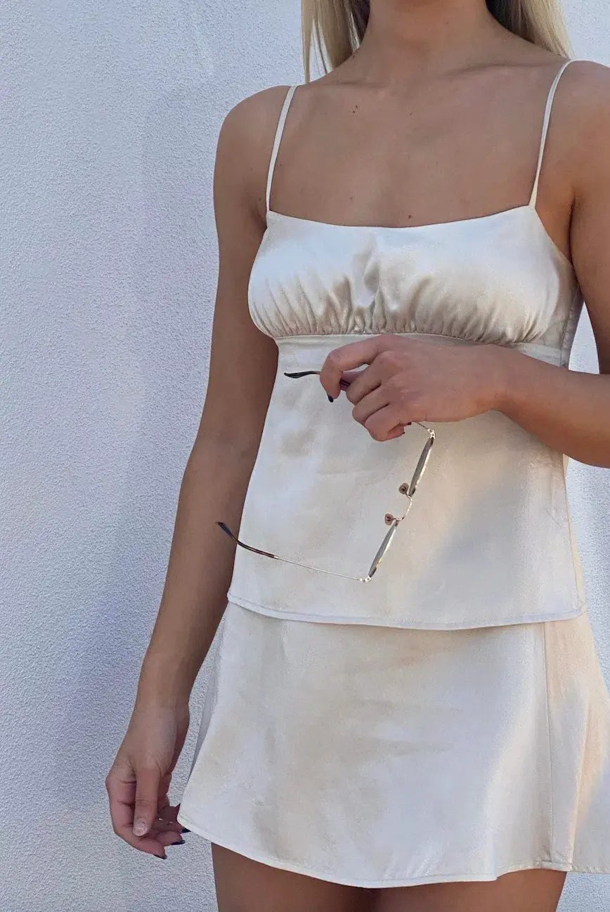 I Dream For You Champagne Silk Cami & Wave Silk Skirt Set Cream Size XS-S/AU 6 photo 8