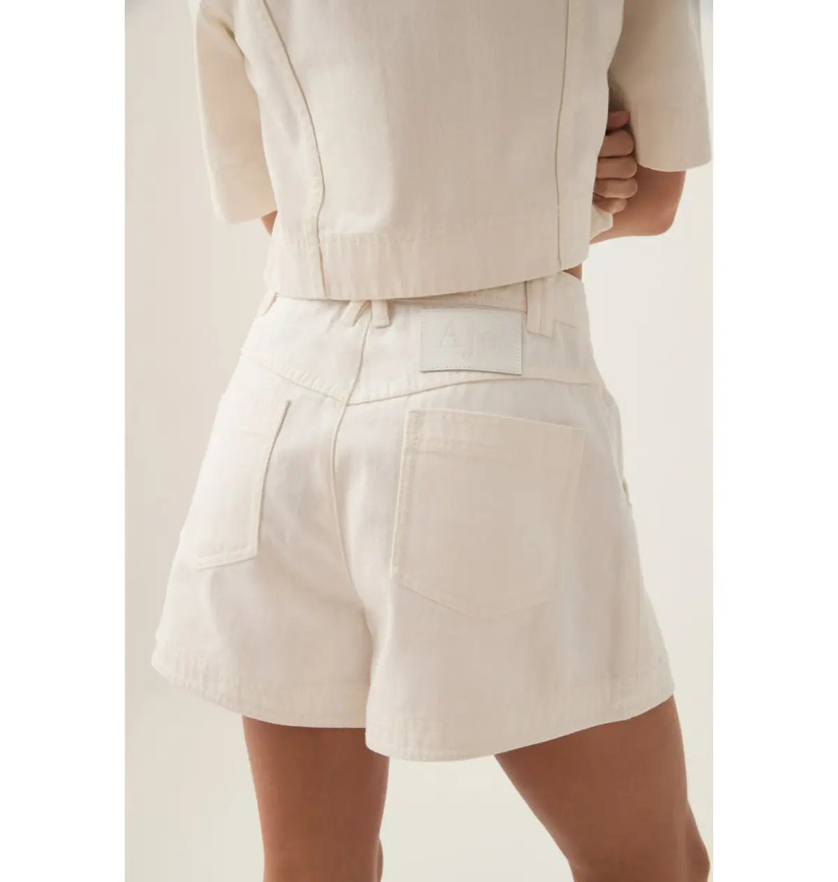 Aje Ren Denim Crop Shirt and Ren Belmond Denim Short Set in White Size AU 8 photo 3