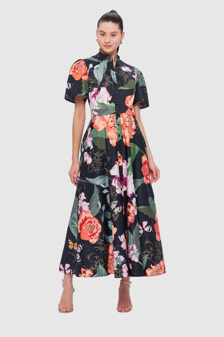 Leo Lin Bianca Short Sleeve Midi Dress - Lush Print in Black photo 4