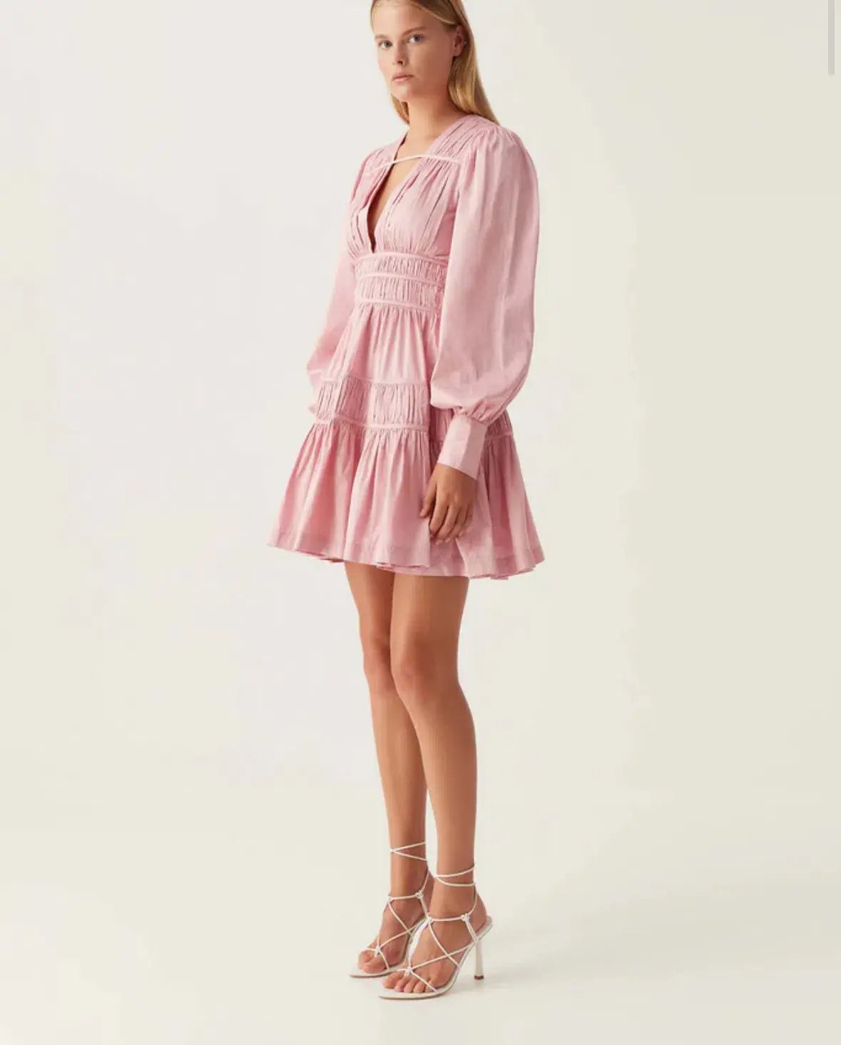 Aje Fallingwater Ruched Mini Dress Chalk Pink Size 8 photo 7