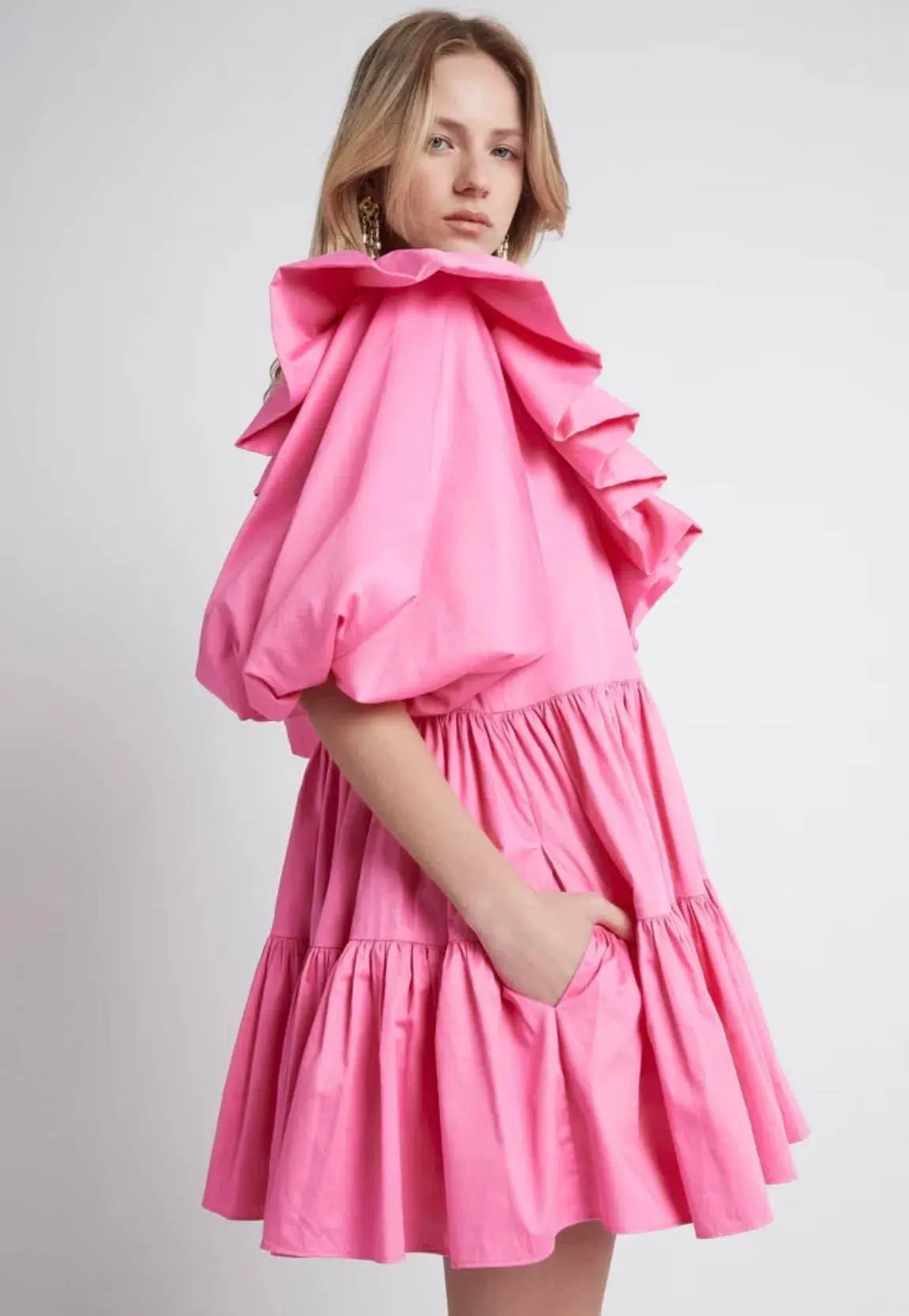 Aje Solstice Ruffle Tiered Smock Mini Dress Pink Size 14 photo 4