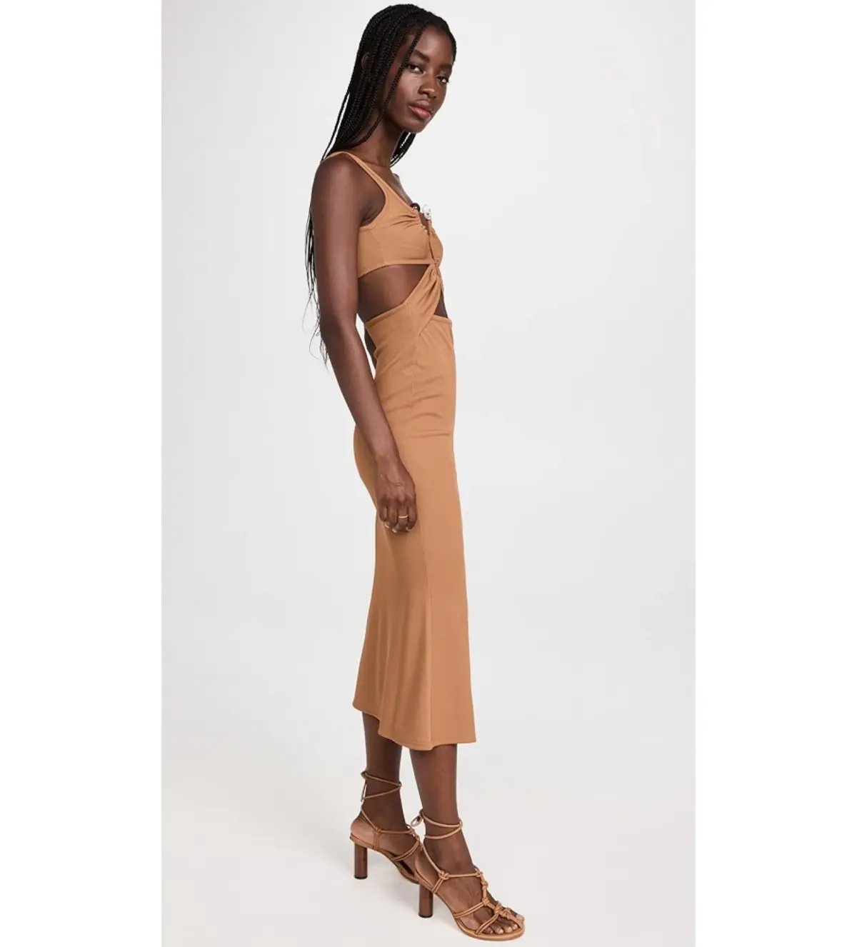Christopher Esber Crossed Panel Ruched Crystal Dress Tan Size 10 photo 2