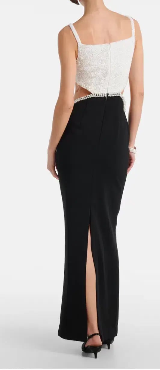 Self Portrait Faux Pearl Cutout Crepe Gown photo 2