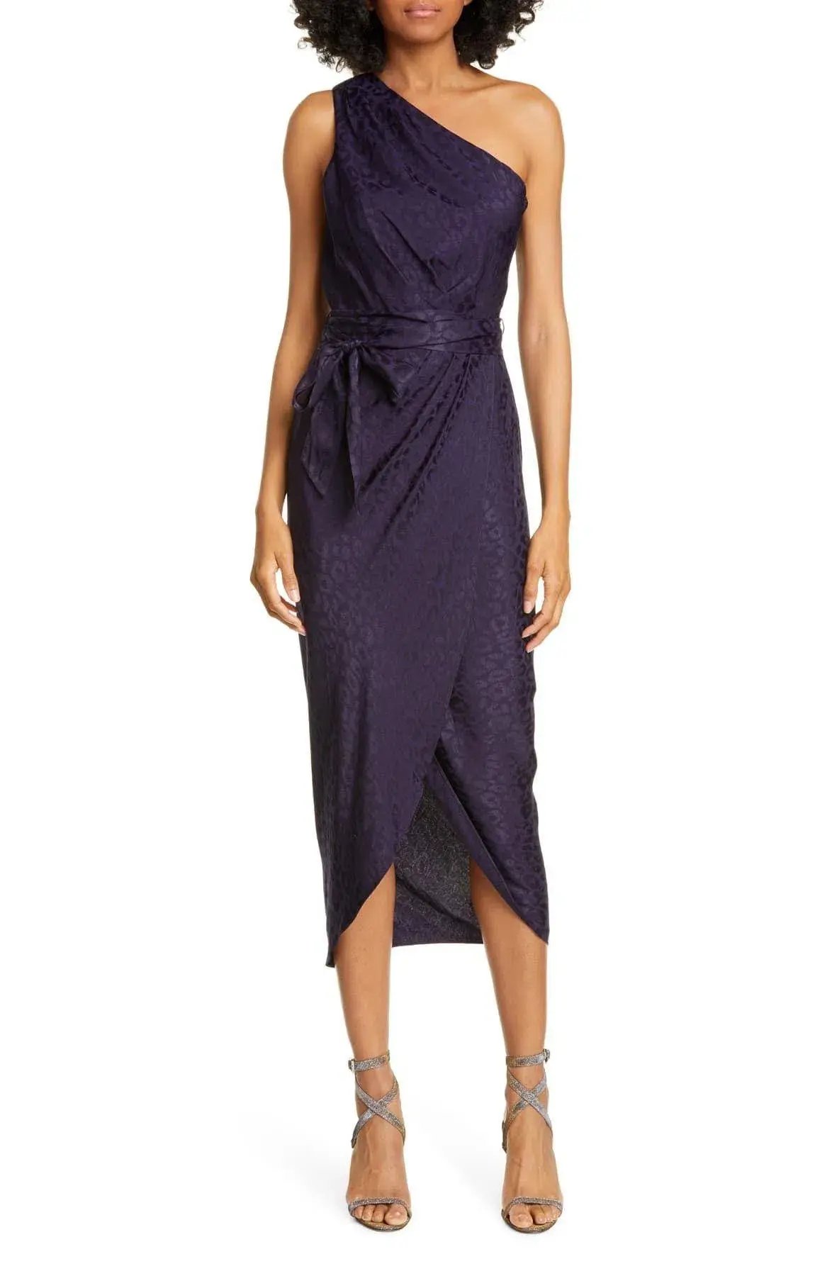 Ted Baker Zoeii Leopard Jacquard Asymmetric One Shoulder Dress Navy Size 5 / AU 16 photo 4