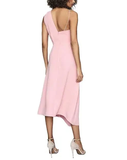 Reiss One Shoulder Delilah MIDI Dress Pink Size L / AU 12 photo 2