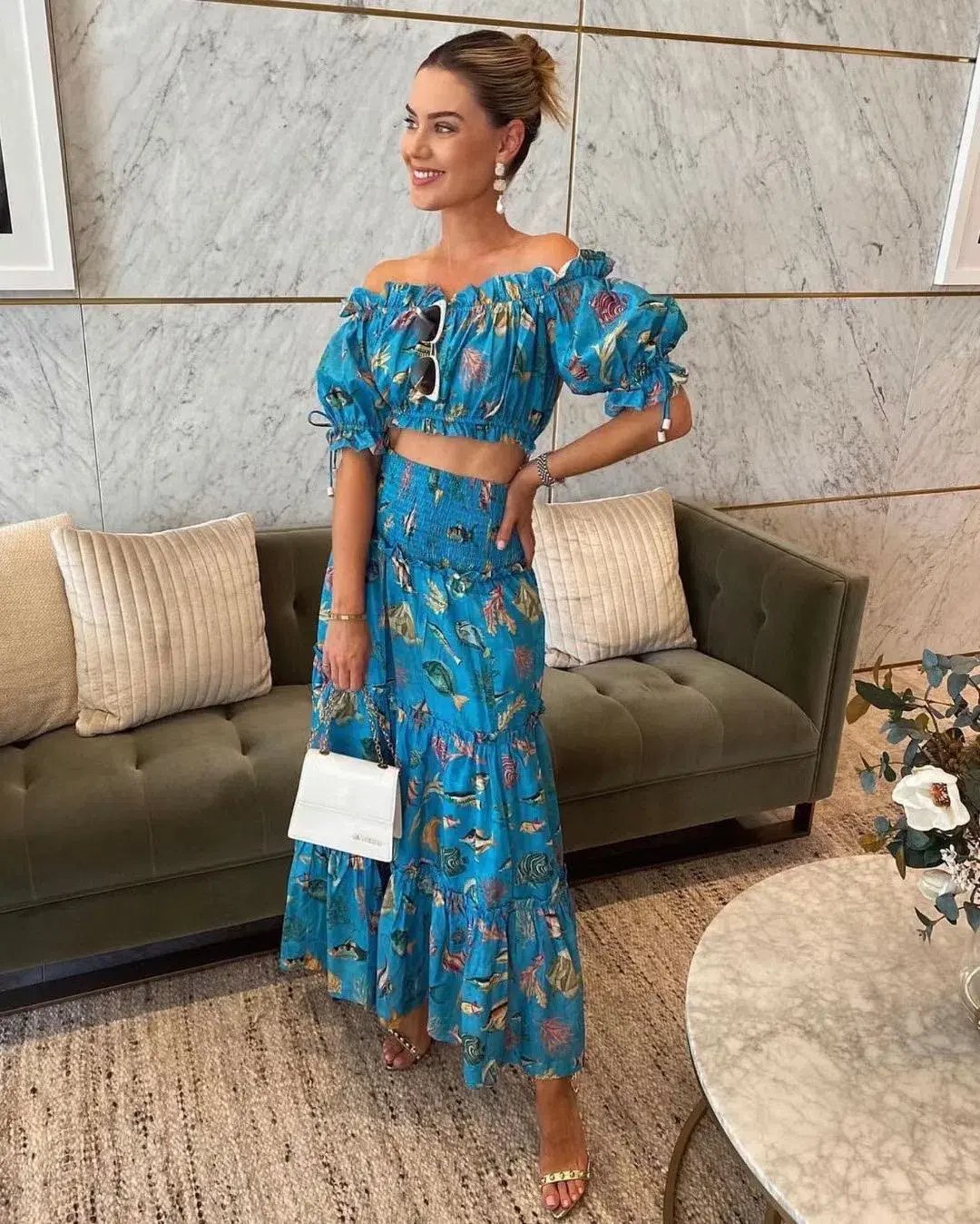 Alemais Otto Cropped Top and Midi Skirt Set Blue Size 8 photo 4