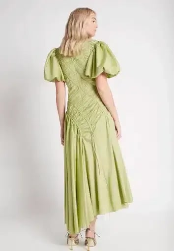 AJE Siren Drawstring Midi Dress Green Size 6 photo 3