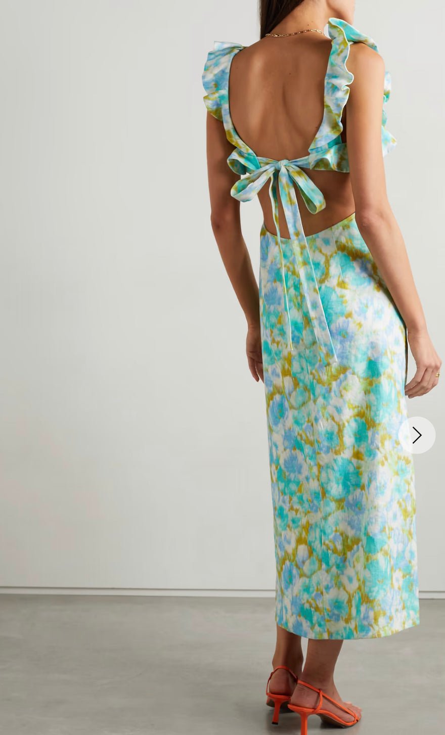 Zimmermann High Tide Open-back Ruffled Floral-print Linen Midi Dress Size 2 photo 3