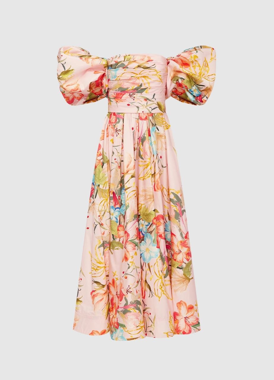 LEO LIN MATILDA PUFF SLEEVE MIDI DRESS - OPULENT PRINT IN BLUSH photo 5