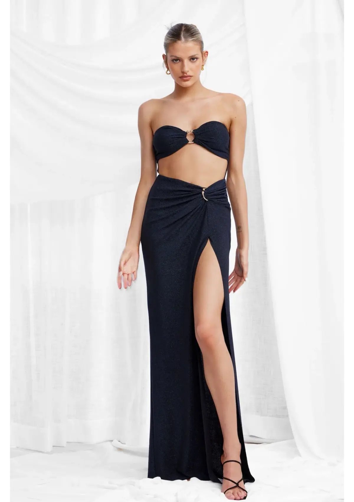 BARIANO Navy full length formal dress photo 3