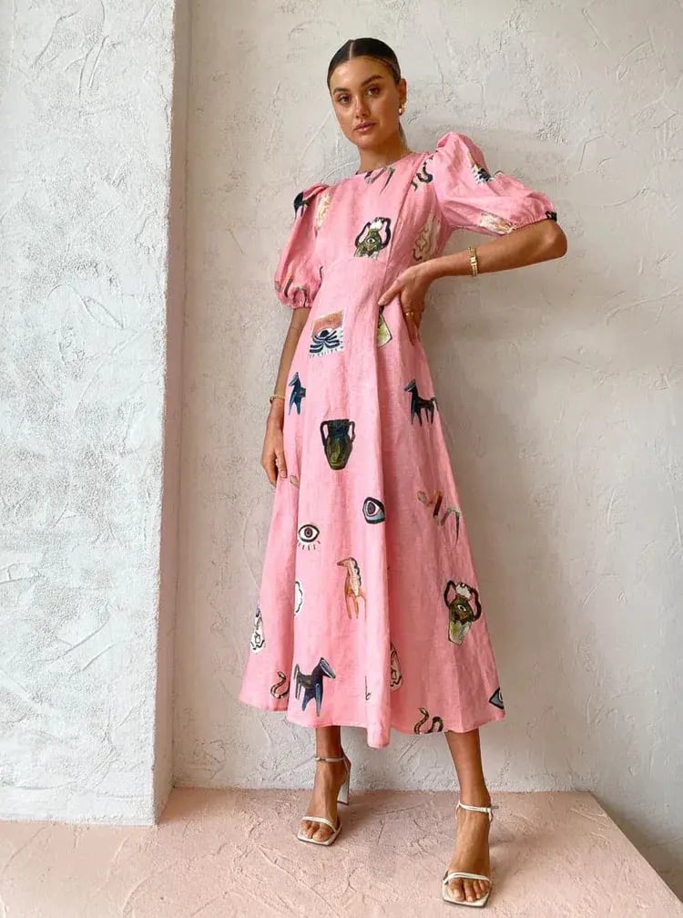 Alemais Cleo Midi Dress Pink Print Size 10 photo 2