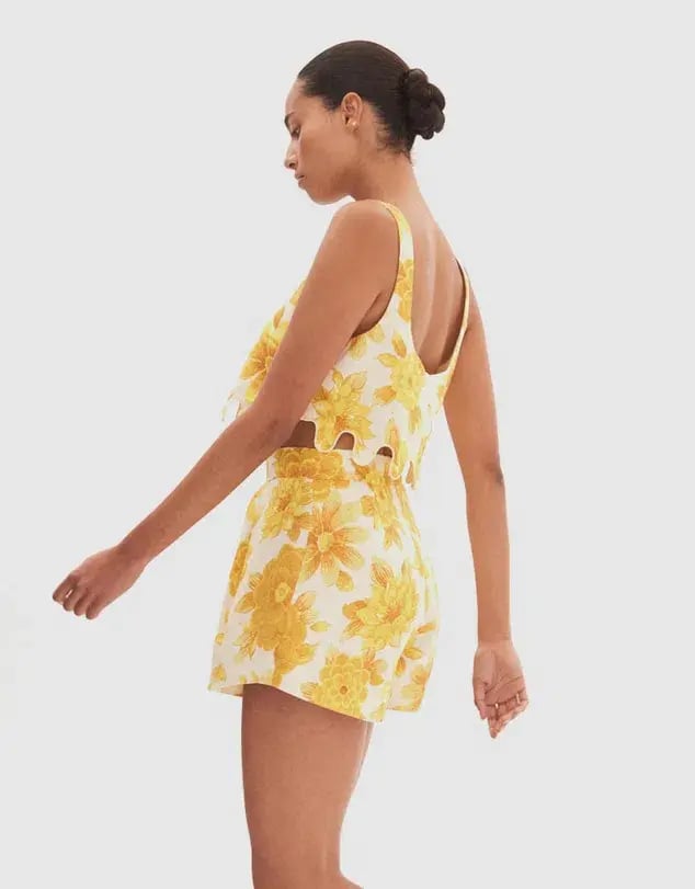 Alemais Sonny Sculpt Crop Top and Shorts Mini Set Floral Lemon Size 8 photo 3