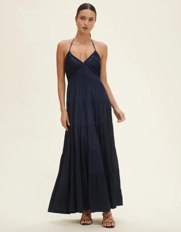 Minima Esenciales Sarai Halter Neck Tiered Maxi Dress Navy Size 8 photo 2