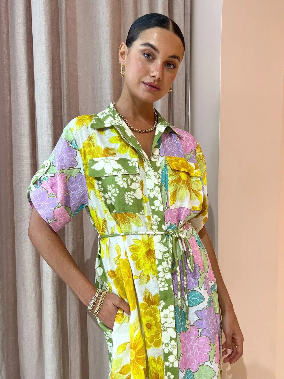 Alemais Elora Patchwork Shirtdress Multi Floral Size 6 photo 2