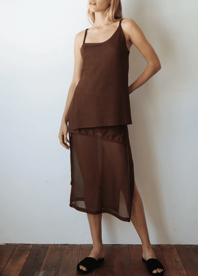 Kacey Delvin Multi Wear Temperate Midi Skirt with Single Side Split Brown Size 12 photo 3