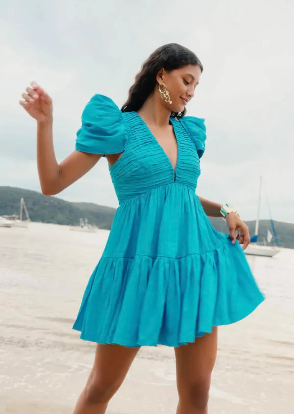Aje Severine Tiered Mini Dress Sky Blue Size 10 photo 2
