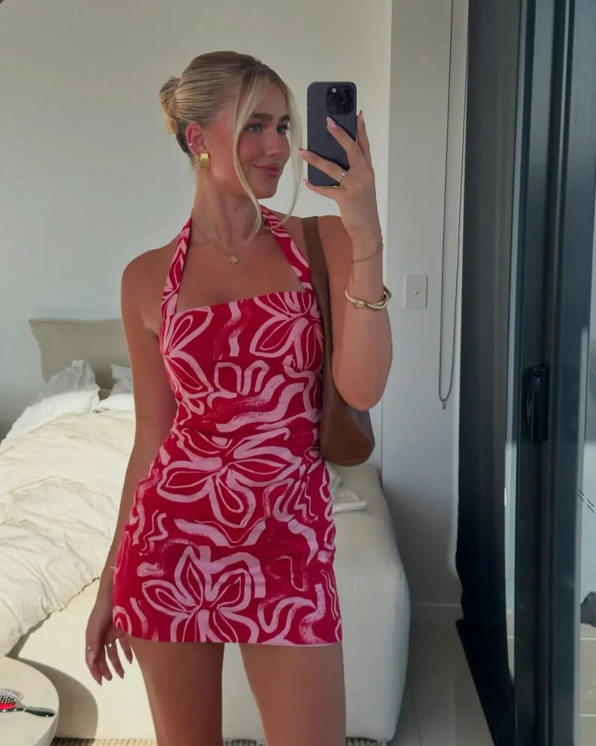Kookai Soley Rouched Mini Dress Pink/Red Size 6 photo 5