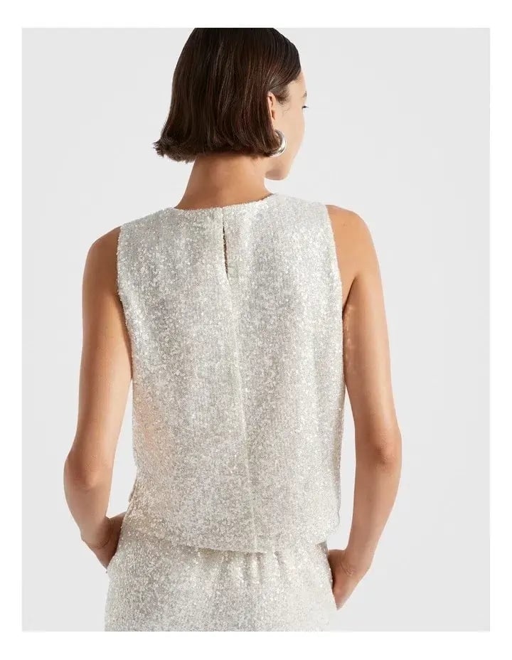 Seed Heritage Mini Sequin Top Size 8 & Pants Size 10 Set in Pearl photo 2