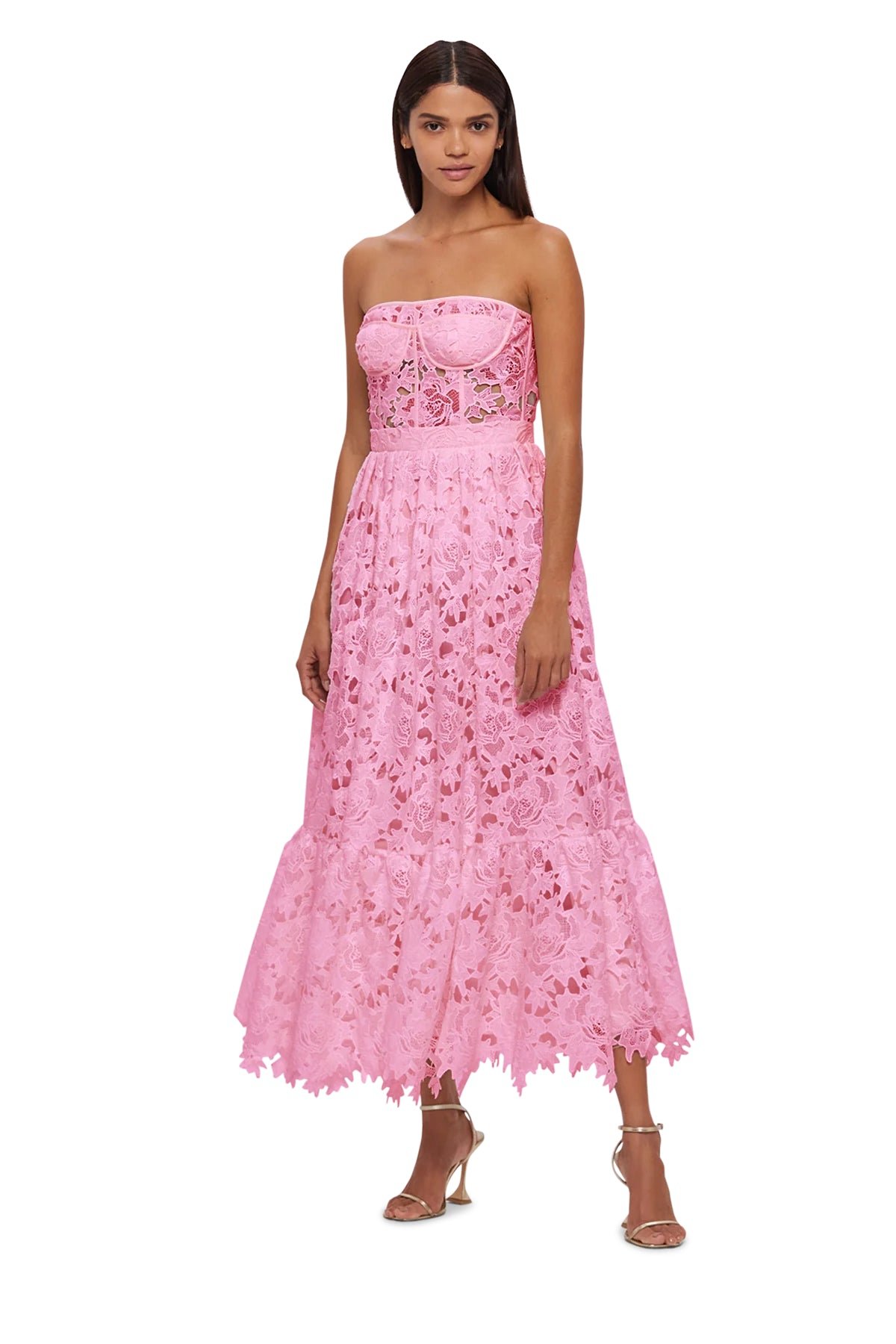 LEO LIN EMILIA LACE BUSTIER MIDI DRESS - CANDY PINK photo 5