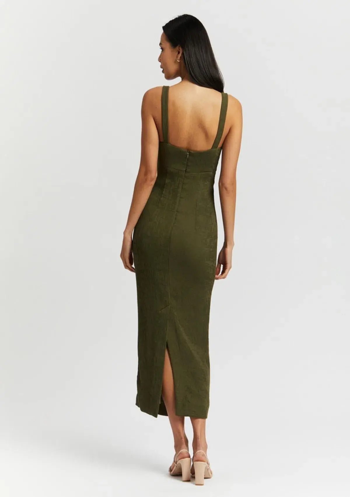 Shona Joy Simone Fitted Cut Out Dress Olive Size 8 photo 3