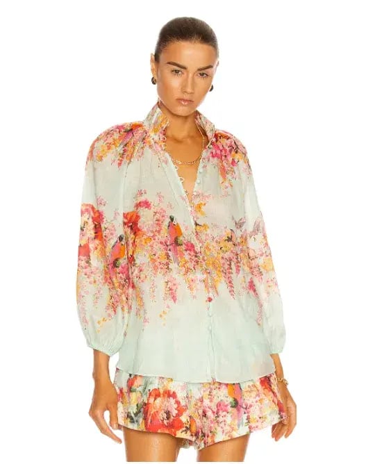 Zimmermann Mae Gathered Blouse and Tuck Shorts Set Floral Size 2 / Au 12 photo 3